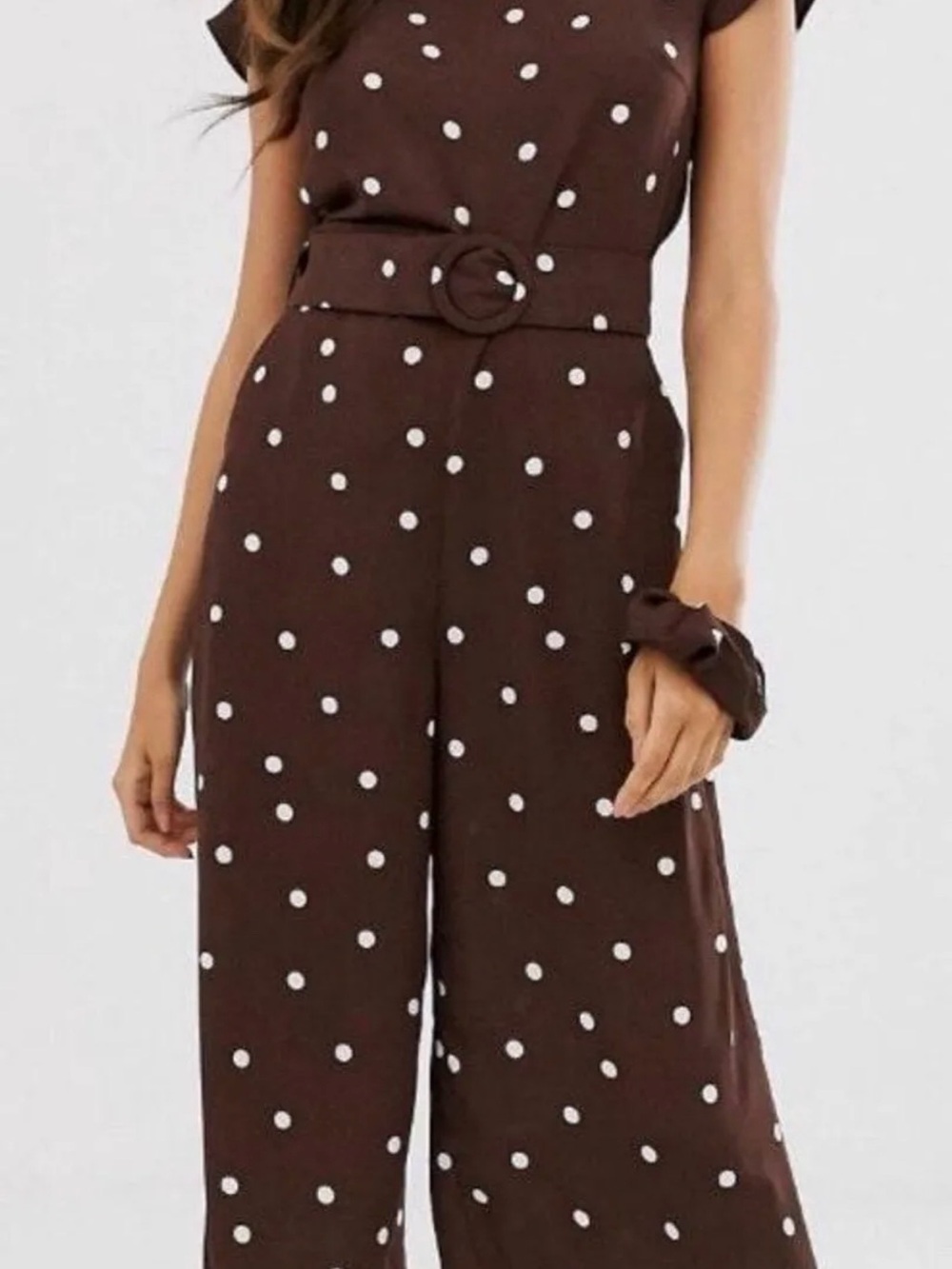 ASOS Brown Polka Dot Wide-Leg Jumpsuit with Belt